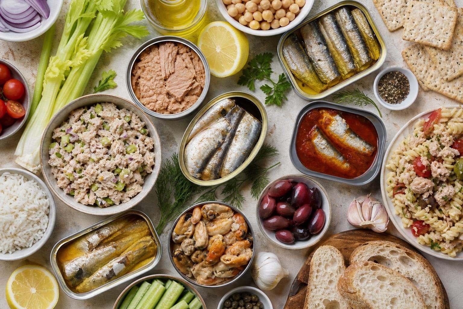 خيارات تونة وسردين ومأكولات بحرية معلبة واستخداماتها